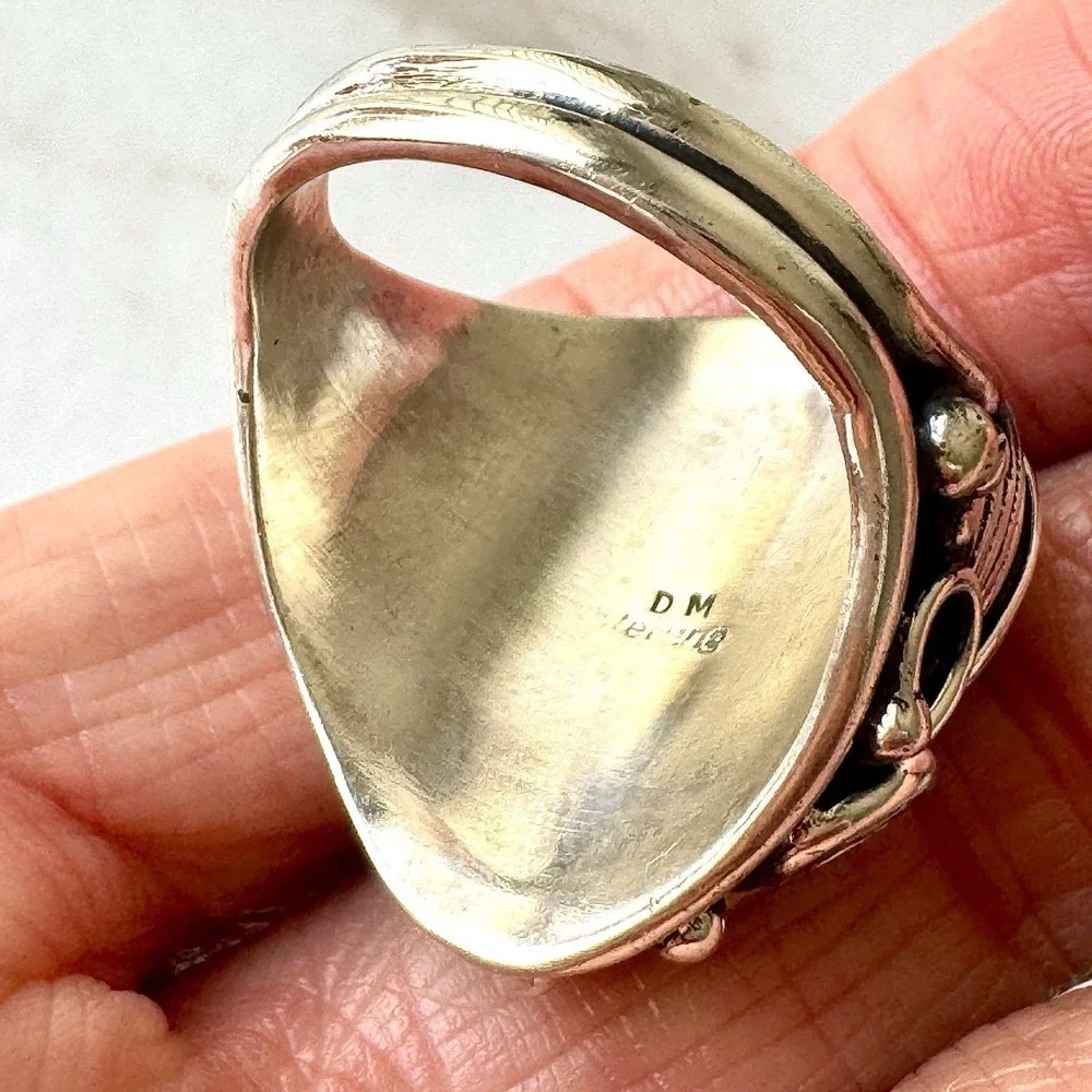 Navajo Turquoise Mens Ring Sz 12 Leaf Feather Signed Morgan Sterling Native